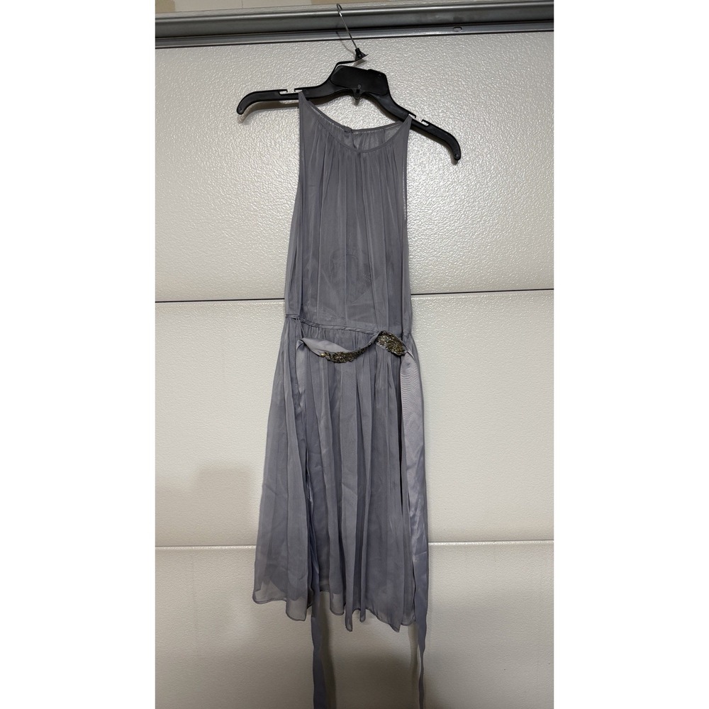 Adrianna Papell Gray Chiffon Sleeveless Dress Beaded Waist US 10 Elegant